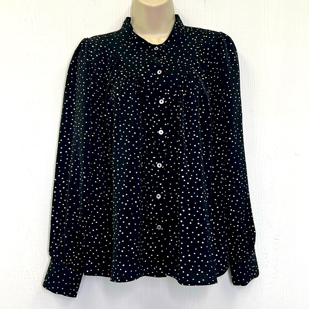 English Factory - Black And White Polka Dot Button Down Flowy Blouse Size Small